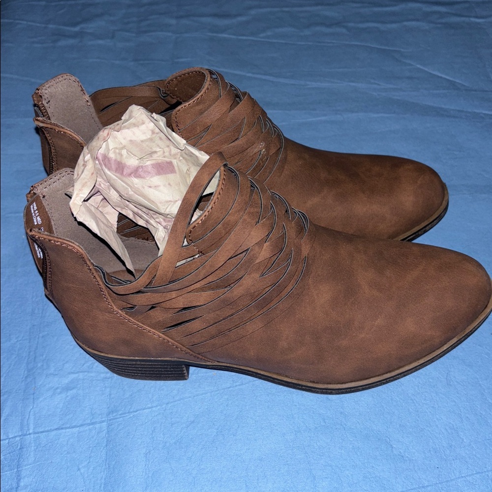 Brown Ankle Boots with Cutout Design